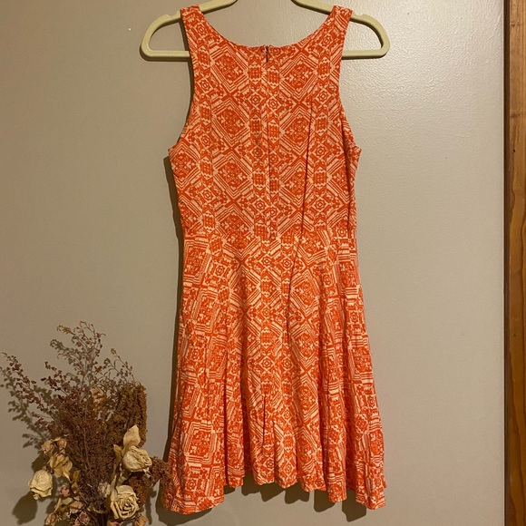 Orange Aztec print fit and flare dress - Picture 2 of 5